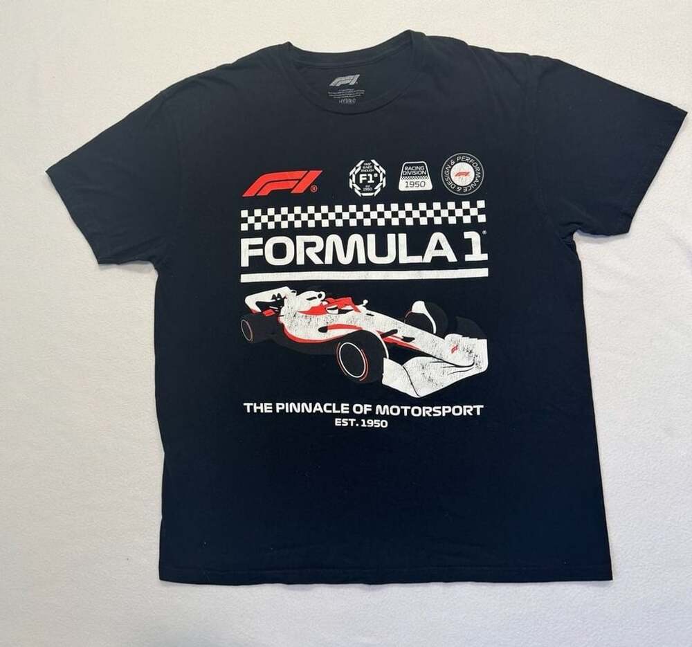 Formula 1 F1 Men’s XL Black Graphic T-Shirt Racing Motorsport Checkered Flag